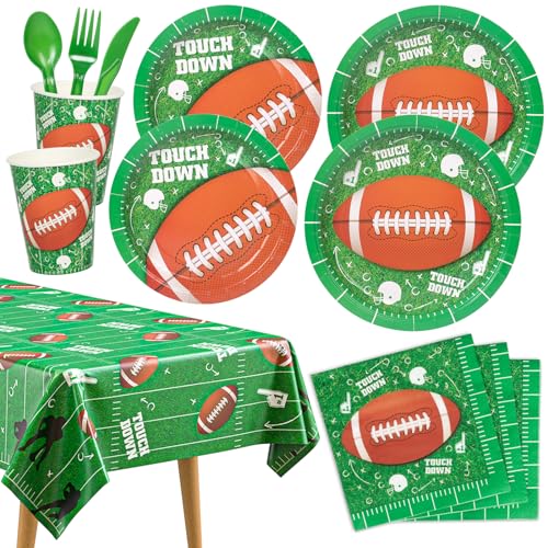 DECORLIFE 169PCS Superbowl Party Decorations 2024, Football Party Supplies Serves 24 Includes Tablecloth, Cups for First Year Down Birthday