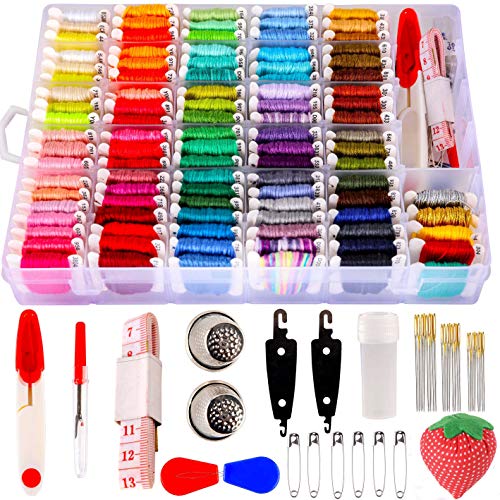 YITOHOP 200pcs+ Embroidery Floss Cross Stitch Threads String Kit with Organizer Storage Box-Included 100pcs Friendship Bracelet Floss, Embroidery Kit