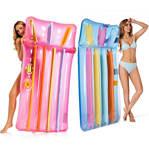 Zcaukya Inflatable Pool Float, 65 x 33 x 8 Inch Inflatable Pool Lounger for Adults, Swimming Pool Inflatable Floating Mat for Summer Parties, Blue & Pink