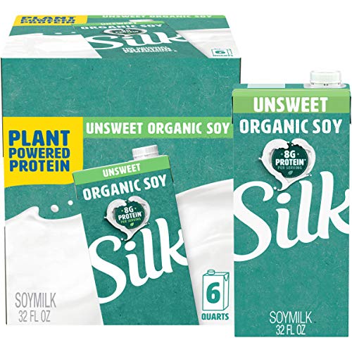 Silk Shelf-Stable Organic Soy Milk, Unsweetened, Dairy-Free, Vegan, Non-GMO Project Verified, 1 Quart (Pack of 6)