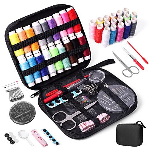 JUNING Sewing Kit with Case Portable Sewing Supplies for Home Traveler, Adults, Beginner, Emergency, Kids Contains Thread, Scissors, Needles, Measure etc