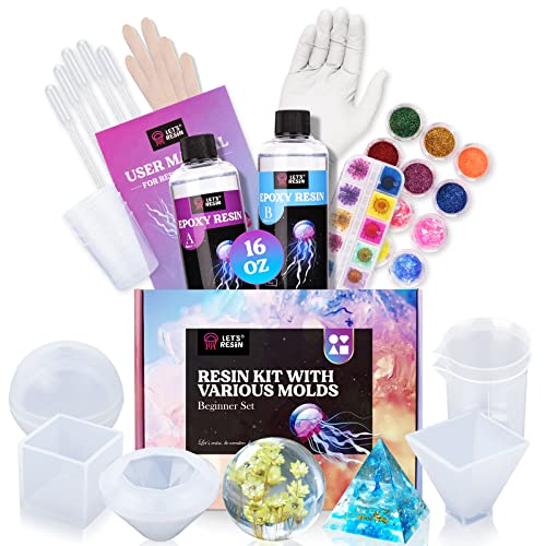 LET'S RESIN Resin Kits and Molds Complete Set, 16OZ Resin Molds Silicone Kit Bundle with Sphere, Pyramid Molds, Resin Epoxy Starter Kit for Beginner Resin Casting