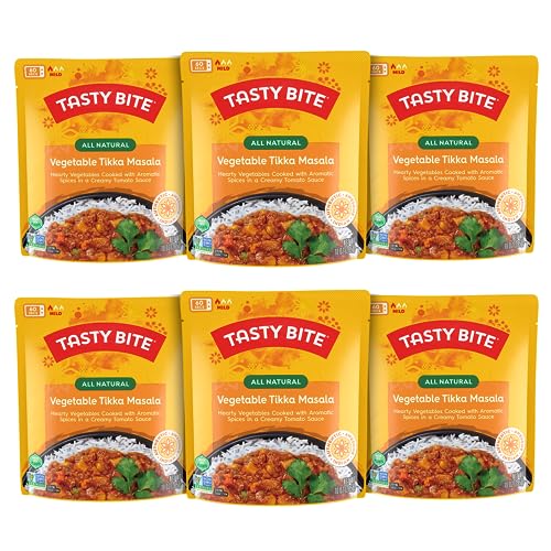 Tasty Bite Vegetable Tikka Masala, 10 Ounce, Pack of 6, Ready to Eat, Microwavable Entree, Vegetables Simmered With Cashews (Packaging may vary)