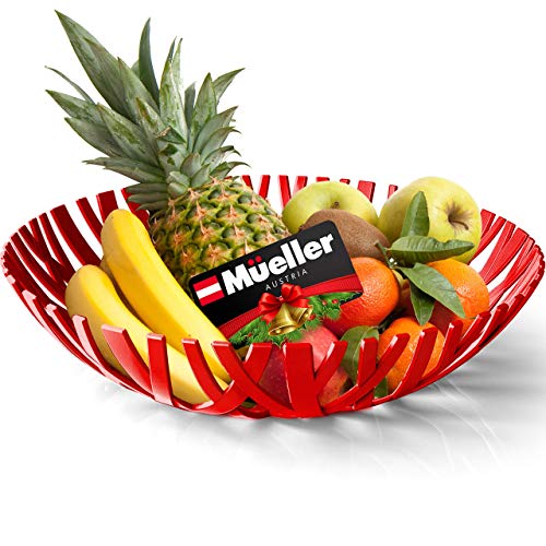 MUELLER Fruit Basket, Modern Fruit Bowl Made in Europe, Decorative Centerpiece Bowl for Home Decor, Ideal Fruit Bowl for Kitchen Counter, High-end Look, Red