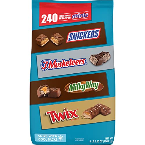 SNICKERS, TWIX, MILKY WAY & 3 MUSKETEERS Variety Pack Super Bowl Milk Chocolate Candy Bars Assortment, 240 Pieces Bag