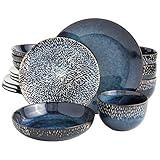 Gibson Elite Matisse 16 Piece Double Bowl Dinnerware Set, Cobalt Blue, Service for 4 (16pcs)