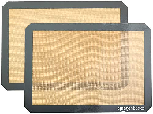 Amazon Basics Silicone, Non-Stick, Food Safe Baking Mat, Pack of 2, New Beige/Gray, Rectangular, 16.5' x 11.6'