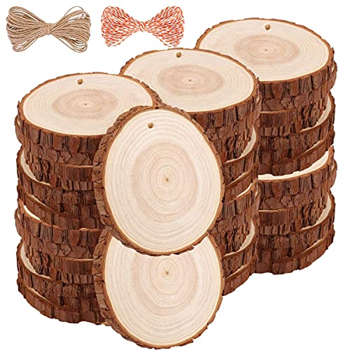 Wood Slices TICIOSH Craft Unfinished Wood kit Predrilled with Hole Wooden Circles for Arts Wood Slices Christmas Ornaments DIY Crafts 30 Pcs 2.0-2.4 inches