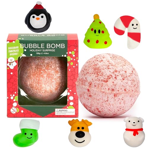 Bath Bombs for Kids with Surprise Toy Inside - Cheerful Holiday Scents - USA Made, Kids Safe Ingredients, Won't Stain Tub, 1 Holiday Bath Bomb for Kids Bubble Bath by Two Sisters