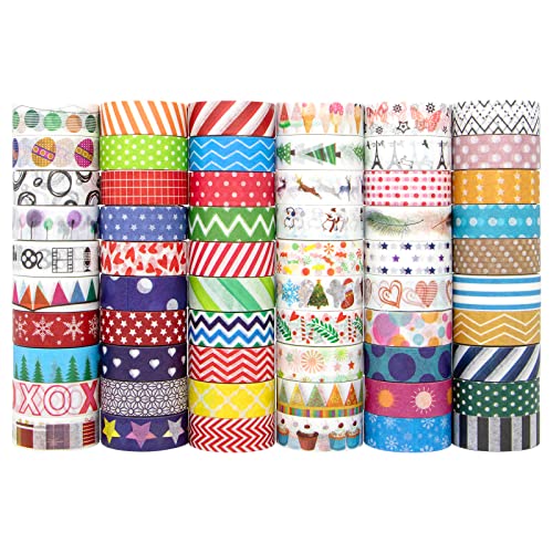 okyanus 60 Rolls Cute Washi Tape Set for Kids, Decorative Colored Tape for Scrapbooking Supplies, Bullet Journals, DIY Craft, Gift Wrapping, Planners, 15mm Wide