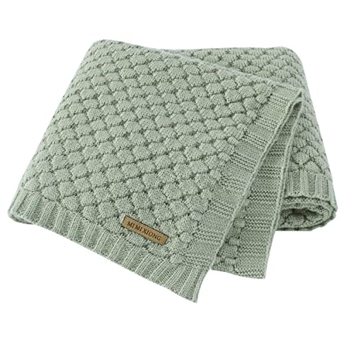 mimixiong Baby Blanket Knitted Soft Swaddling Receiving Baby Blankets for Crib Stroller Sage Green 40x30 Inch