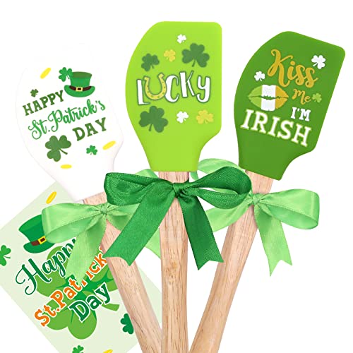 Huray Rayho 3 Piece St. Patrick's Day Silicone Spatula Set 450°F Heat Resistant Kitchen Spatulas Cooking Baking Mixing Supplies with Saint Paddy's Day Greeting Card St. Patrick's Day Gift