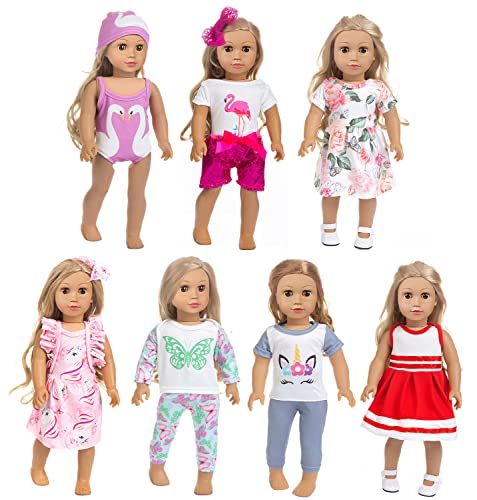 ZQDOLL American 18 inch Doll Clothes and Accessories,7 Outfits , Fits 18 inch Dolls, Birthday Gifts
