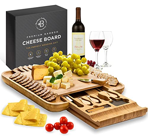 Charcuterie Boards Gift Set - Bamboo Cheese Board Set, Charcuterie Boards Accessories with Serving Knife - Unique Birthday Gifts for Women - Perfect Housewarming, Wedding Gifts for Couple