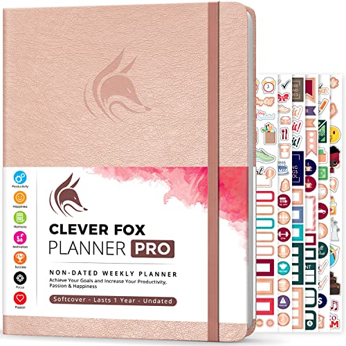 Clever Fox Planner PRO – Weekly & Monthly Life Planner to Increase Productivity, Time Management and Hit Your Goals – Organizer, Gratitude Journal – Undated, 1 Year – Softcover, 8.5x11″ (Rose Gold)