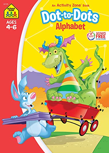 School Zone - Dot-to-Dots Alphabet Workbook - 32 Pages, Ages 4 to 6, Preschool, Kindergarten, Connect the Dots, Letter Puzzles, ABCs, and More (School Zone Activity Zone® Workbook Series)