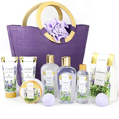 Spa Luxetique Gift Baskets for Women, Spa Gifts for Women - 10pcs Lavender Bath Gifts with Bath Bomb, Body Lotion, Bubble Bath, Relaxing Spa Baskets for Women Gifft, Birthday Gifts for Women Mom