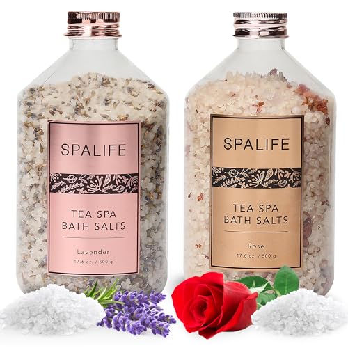 SpaLife Tea Spa Petal-Infused Effervescent Mineral Bath Salts - Lavender & Rose, 2-Pack 17.6 oz. ea for Relaxing Aromatherapy and Soothing Soaks