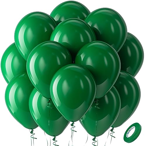 Bezente Green Balloons Latex Party Balloons - 100 Pack 12 inch Round Helium Balloons for Dark Green Themed Wedding Graduation Anniversary Birthday Party Backdrop Decorations