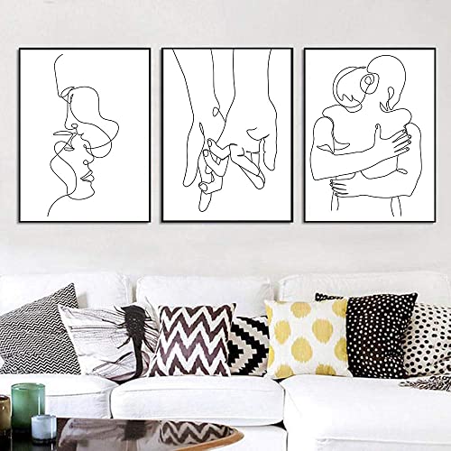 RBPRIDE Couple Line Art Wall Decor Canvas Art Hug Kiss Hands Minimalist Wall Art Aesthetic for Bedroom Wall Decor Black and White Line Drawing Wall Art Canvas Painting Artwork 16X24Inch Unframed