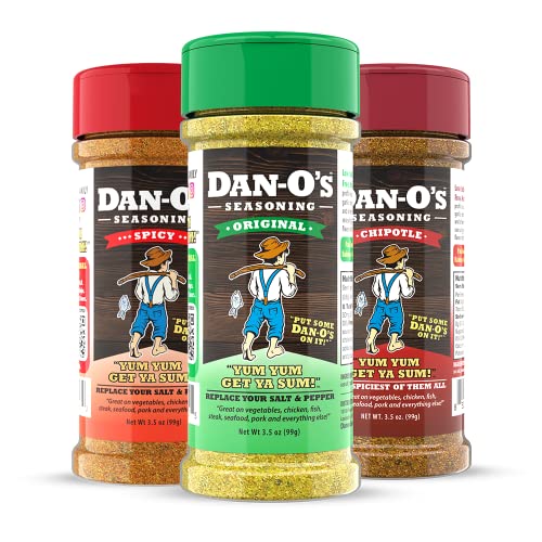 Dan-O's Seasoning Small 3 Bottle Combo | Original, Chipotle, & Spicy | 3 Pack (3.5 oz)