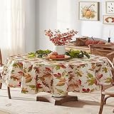 Newbridge Rustic Acorn & Leaf Fall Vinyl Tablecloth with Flannel Backing, 60 x 84 Inch Oval – Autumn Thanksgiving Dining Room Table Cover
