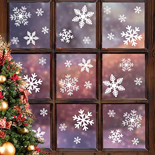 LUDILO 135Pcs Christmas Window Clings Snowflakes Window Decals Static Window Stickers for Christmas Decorations Window Décor Ornaments Xmas Party Supplies Thanksgiving Party Décor (5-Sheet)