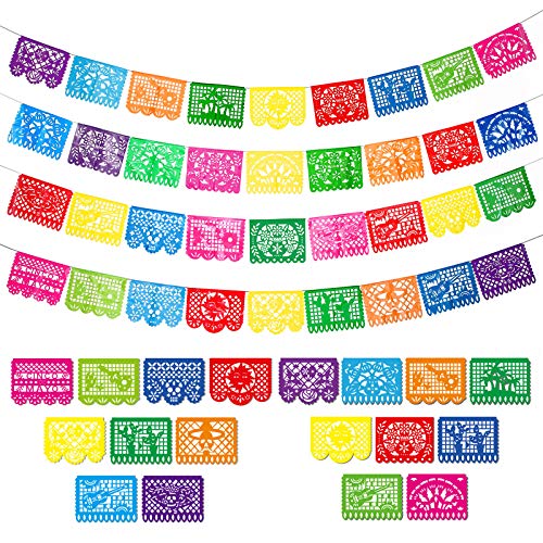4 Packs Mexican Party Banner Large Plastic Papel Picado Banner Fiesta Plastic Banner Mexican Fiesta Hanging Banner Flags Cino de Mayo Fiesta Party Decorations 4 Different Designs 60 Feet Long Totally