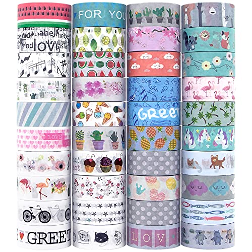 40 Rolls Washi Masking Tape Set, Decorative Adhesive Tape for Crafts, Scrapbooks, Bullet Journals,Planners, Each Rolls 5.4yd Total 218yd