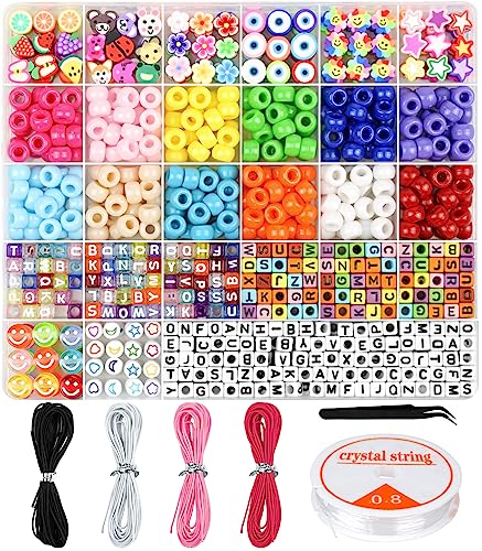 Dowsabel Bracelet Making Kit, Beads for Bracelets Making Pony Beads Polymer Clay Beads Smile Face Beads Letter Beads for Jewelry Making, DIY Arts and Crafts Gifts Toys for Girls Age 6-12