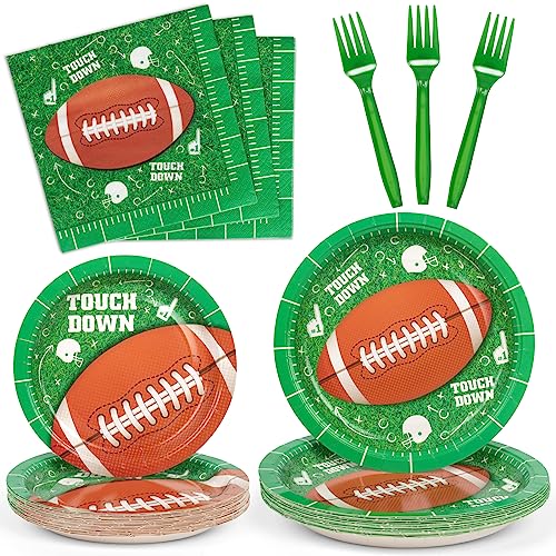 DECORLIFE Football Plates and Napkins Serves 24, Football Party Supplies 2023 for First Down Birthday Party Decorations, Total 96PCS