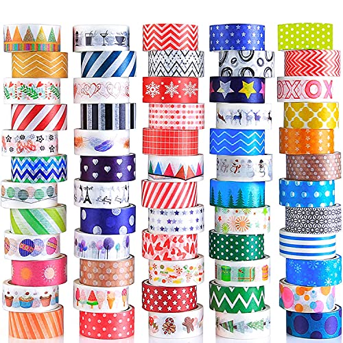 60 Rolls Washi Tape Set, Decorative Colored Tape for Scrapbooking Supplies, Bullet Journals, DIY Craft, Gift Wrapping, Planners, Cute Washi Tape for Christmas Kids and Аdults, 15mm Wide
