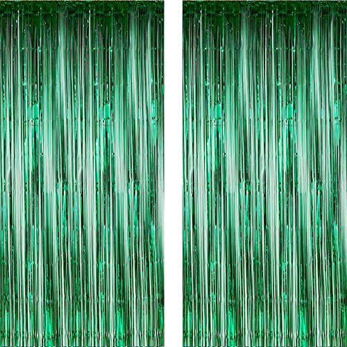 Twinkle Star 2 Pack Photo Booth Backdrop Foil Curtain Tinsel Backdrop Environmental Background for Birthday Party, Wedding, Graduation, Christmas Decorations (Green)