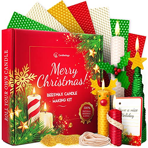 Christmas Candle Rolling Kit - Beeswax Candle Making Kit for Kids & Adults (Christmas, Hanukkah, Kwanzaa) - Winter Candle DIY Kit