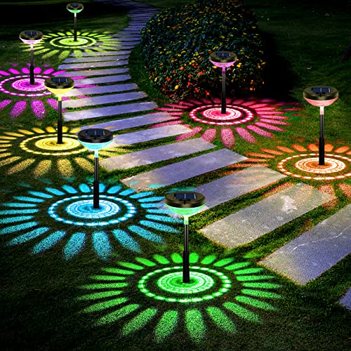 Bright Solar Pathway Lights 8 Pack,Color Changing+Warm White LED Path Lights Outdoor,IP67 Waterproof, Solar Powered Garden Lights for Walkway Yard Backyard Lawn Landscape Decorative