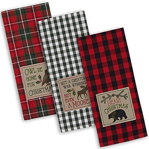 DII Holiday Kitchen Collection Embroidered Dishtowel Set, 18x28, Cabin Christmas, 3 Piece