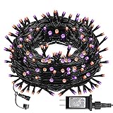 DAZZLE BRIGHT Halloween 300 LED String Lights, 100FT String Lights with 8 Lighting Modes, Halloween Decorations for Party Carnival Supplies, Outdoor Yard Garden Decor (Purple & Orange)