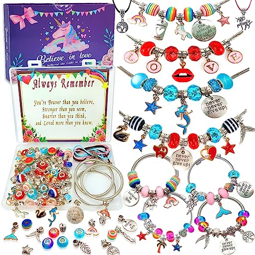 klmars Charm Bracelet Making Kit,Jewelry Making Supplies Beads,Unicorn/Mermaid Crafts Gifts Set for Girls Teens Age 5-12