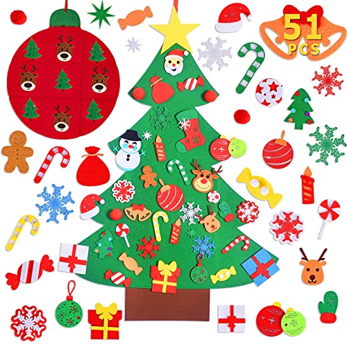 Max Fun DIY Felt Christmas Tree Set Plus Tic-Tac-Toe Games for Kids Toddlers Wall Hanging Decorations Felt Craft Kits for Xmas Gifts Party Favors