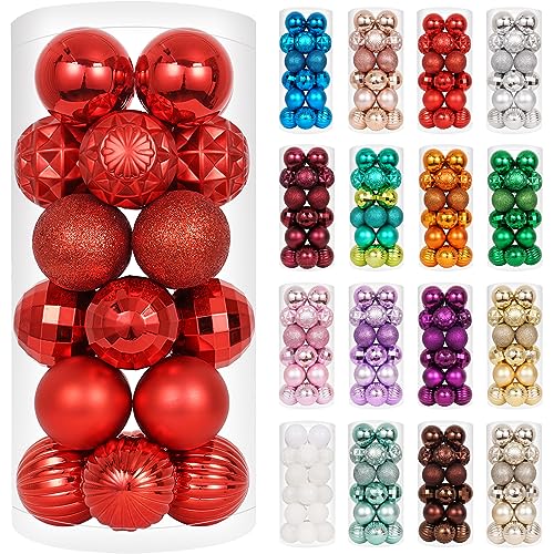 XmasExp 24ct Christmas Ball Ornaments Shatterproof Christmas Ornaments Set Decorations for Xmas Tree Balls 40mm/1.57' (1.57'', Red)