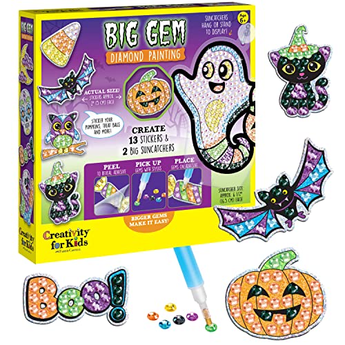 Creativity for Kids Big Gem Diamond Painting Kit - Halloween Stickers and Suncatchers, Halloween Crafts for Kids Ages 6-8+, Diamond Art for Kids