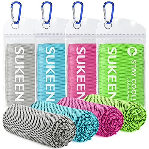Sukeen [4 Pack Cooling Towel (40'x12'),Ice Towel,Soft Breathable Chilly Towel,Microfiber Towel for Yoga,Sport,Running,Gym,Workout,Camping,Fitness,Workout & More Activities