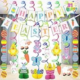 JOYIN 31 PCS Easter Decorations Egg Bunny Foil Swirl Party Hanging Decoration huge Value Kit for Easter and Themed Party
