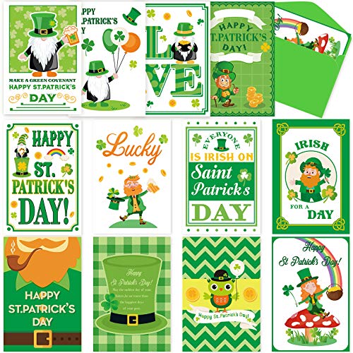 Zonon 24 Pieces St Patrick's Day Card with Envelope Green Shamrock Irish St Patrick's Day Cards St Patrick's Day Assorted Greeting Cards for St Patrick's Day