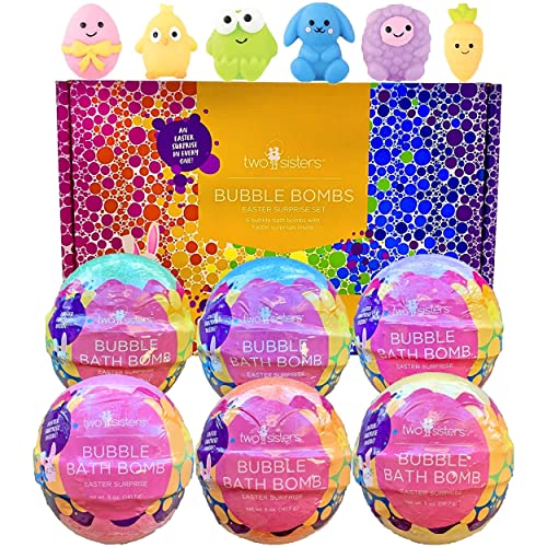 Easter Bubble Bath Bombs for Kids with Surprise Squishy Toy Inside (6 Pack)| Relaxing Scents, Releases Color, Won't Stain Tub, Moisturizes Dry Skin | Easter Basket Stuffers, Gift Set for Women
