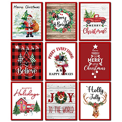Tevxj 9PCS Christmas Wall Art Holiday Bedroom Wall Decor Christmas Wall Art Prints Posters for Living Room Office Decorations Christmas Signs Paintings (8X10inch Unframed)