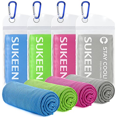 Sukeen [4 Pack Cooling Towel (40'x12'), Ice Towel, Soft Breathable Chilly Towel, Microfiber Towel for Yoga, Sport, Running, Gym, Workout,Camping, Fitness, Workout & More Activities