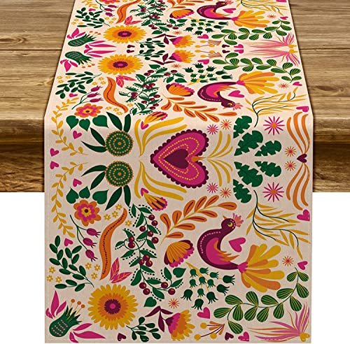 Sunwer Mexican Cinco De Mayo Table Runner Mexico Fiesta Party Day of The Dead Decoration Home Kitchen Dining Room Decor 108Inches Long