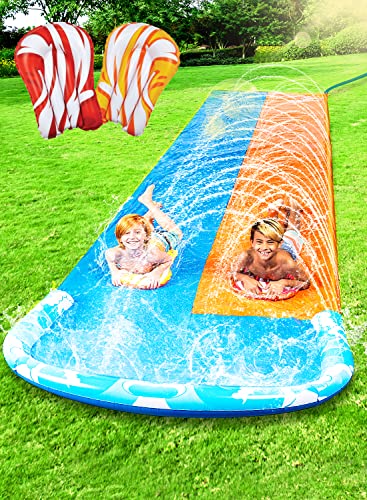 JOYIN 22.5ft Slip Slide and 2 Bodyboards, Lawn Water Slides Slip N Waterslides Summer Water Toy with Build in Sprinkler for Backyard Outdoor Water Fun for Kids Adults