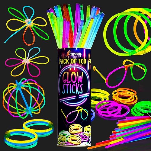 Glow Sticks Bulk -205-Pcs- Glow in The Dark 100 Party Sticks -Supplies w/ Eye Glasses kit-Bracelets Necklaces and more-12 Hours Glow Party Pack 8 inch for Kids Camping Accessories